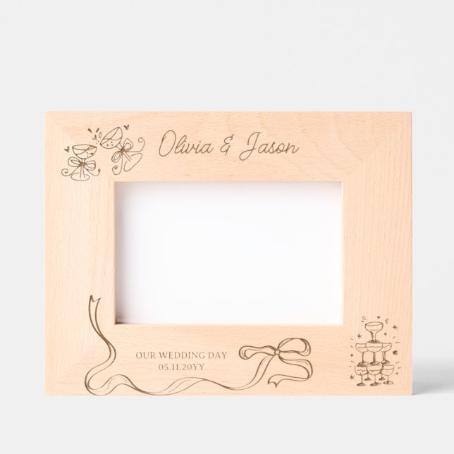 Wedding Personalized name Bow champagne tower Engraved Frames (Front)