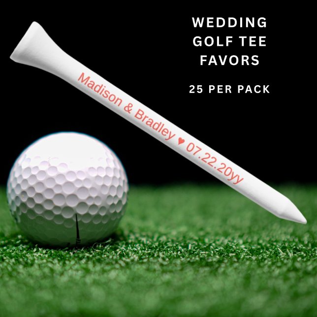 Wedding Personalized Names Date Coral Pink Custom Golf Tees (Creator Uploaded)