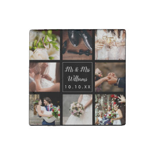 Wedding Personalized Photo Collage Stone Magnet