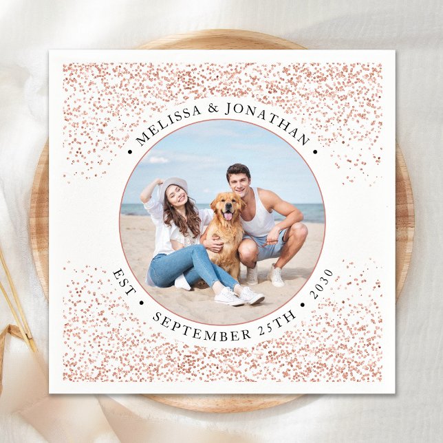 Wedding Personalized Rose Gold Glitter Photo  Napkins (Creator Uploaded)