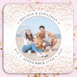 Wedding Personalized Rose Gold Glitter Photo  Square Paper Coaster<br><div class="desc">Add the finishing touch to your wedding with these cute custom photo wedding coasters . Perfect for your wedding after party and reception, and as wedding favors for your guests. Customize these photo dog wedding paper coasters with your favorite wedding photo, dog of honors photo, or your newlywed photo with...</div>