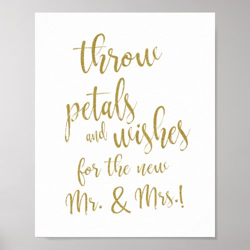Wedding Petal Toss 8x10 Gold Glitter Sign