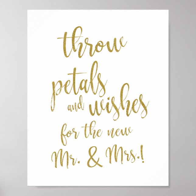 Wedding Petal Toss 8x10 Gold Glitter Sign (Front)