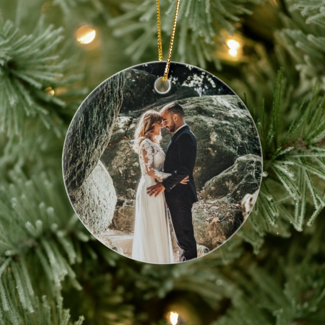 Wedding Photo 1st Christmas as Husband Wife Ceramic Ornament (Tree)