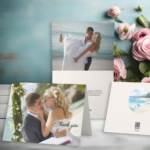 Wedding Photo 2 Picture Beach Themed Letterpress Thank You Card