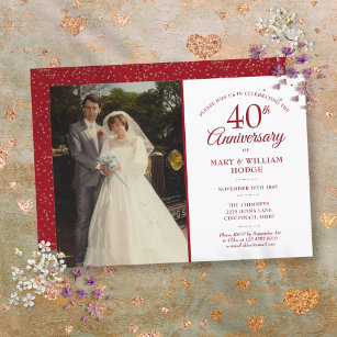 Wedding Photo 40th Anniversary Elegant Ruby Invitation