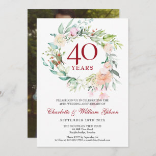 Wedding Photo 40th Ruby Anniversary Roses Garland Invitation