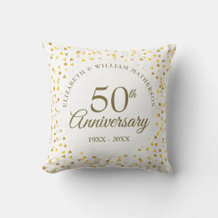 Wedding Photo 50th Anniversary Golden Hearts Throw Pillow