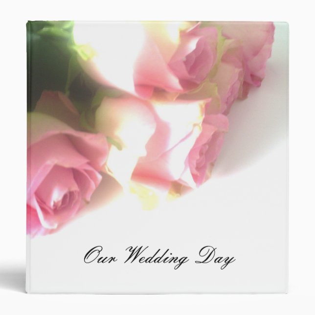 Wedding photo album cover with pink roses 3 ring binder (Front)