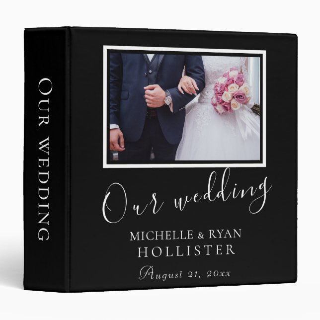 Wedding Photo Album Elegant Black 3 Ring Binder (Front/Spine)
