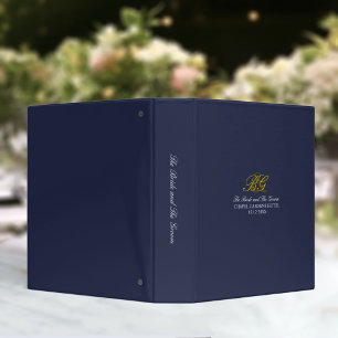 Wedding Photo Album Elegant Navy Blue and Gold 3 Ring Binder