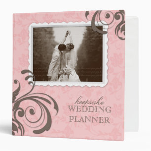 Wedding Photo Album Floral Pink Brown 3 Ring Binder