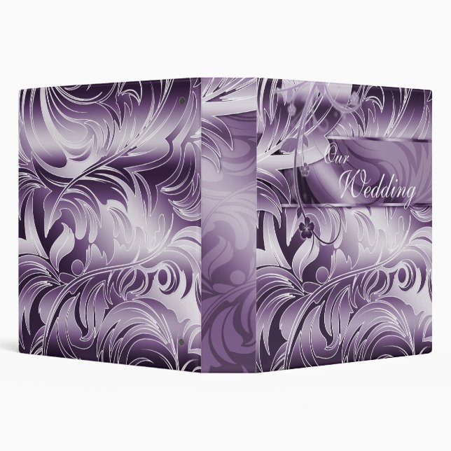 Wedding Photo Album Leaf Swirl Purple Silver 2 3 Ring Binder (Background)