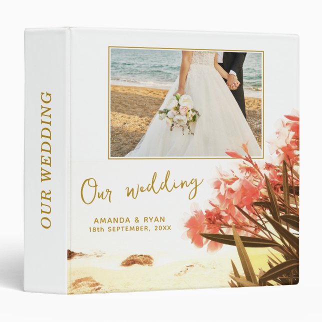 Wedding Photo Album Oleander on Beach 3 Ring Binder (Front/Spine)
