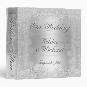 Wedding Photo Album Vintage Romantic Silver 3 Ring Binder by GlitterInvitations at Zazzle