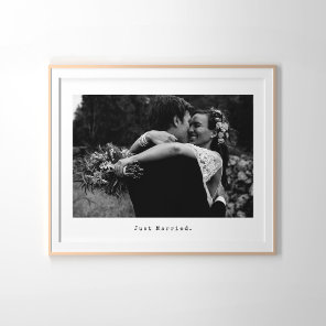 Wedding Photo and Typewriter Caption Just Married Poster