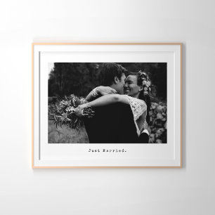 Wedding Photo and Typewriter Caption Just Married Poster
