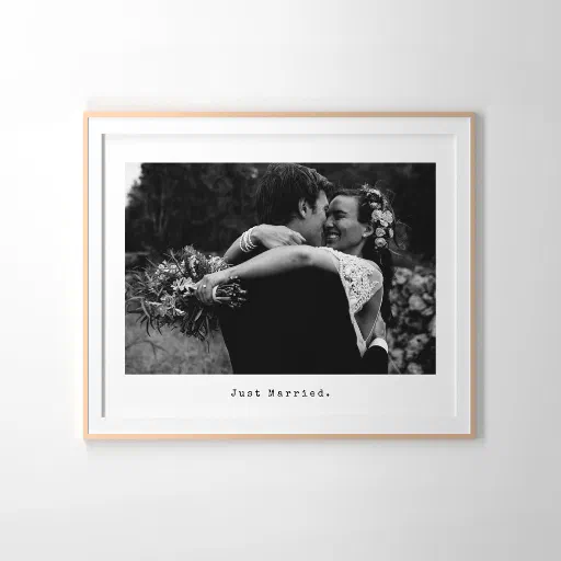 Wedding Photo and Typewriter Caption Just Married Poster