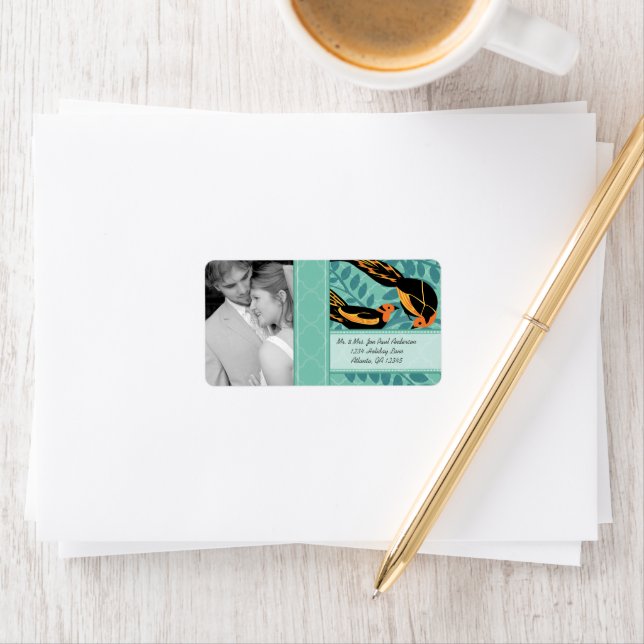Wedding Photo Art Deco Bird RSVP or Thank You Label (Insitu)