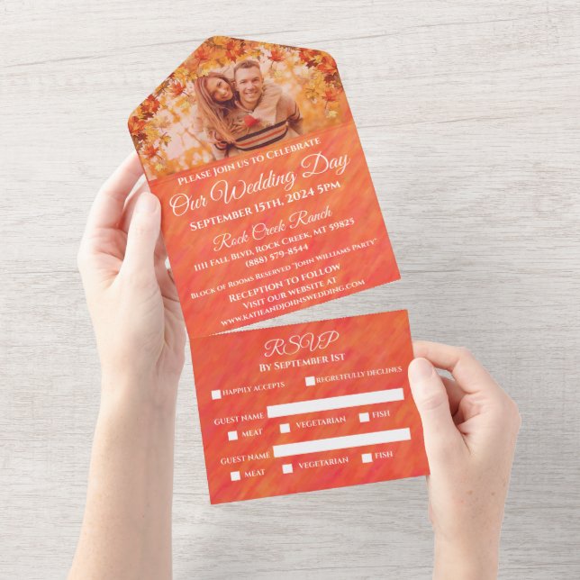 Wedding-Photo Autumn Vibes-Fall Style- All In One Invitation (Tearaway)