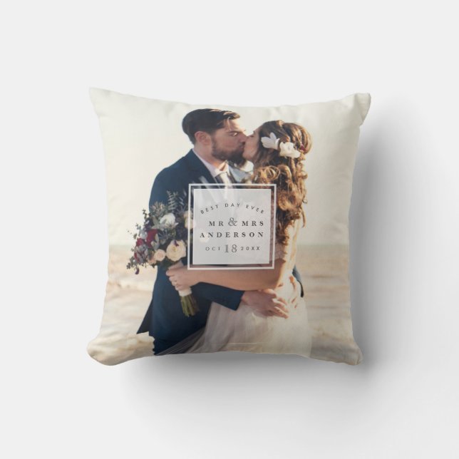 Wedding Photo Best Day Ever Newlywed Anniversary Throw Pillow (Front)