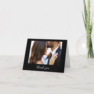 Wedding Photo Black Elegant Script Minimalist Thank You Card