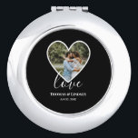 Wedding Photo Black Heart Frame Modern Calligraphy Compact Mirror<br><div class="desc">The design has black heart frame on center and white modern calligraphy texts which can be customized to your preference. Replace the picture in the center with your own wedding photo. It will make a lovely custom made wedding favor gifts for your guests or for your own keepsake.</div>