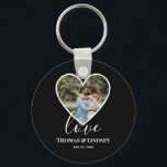 Wedding Photo Black Heart Frame Modern Calligraphy Keychain<br><div class="desc">The design has black heart frame on center and white modern calligraphy texts which can be customized to your preference. Replace the picture in the center with your own wedding photo. It will make a lovely custom made wedding favor gifts for your guests or for your own keepsake.</div>