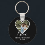 Wedding Photo Black Heart Frame Modern Calligraphy Keychain<br><div class="desc">The design has black heart frame on center and white modern calligraphy texts which can be customized to your preference. Replace the picture in the center with your own wedding photo. It will make a lovely custom made wedding favor gifts for your guests or for your own keepsake.</div>