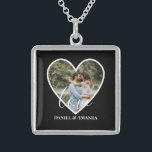 Wedding Photo Black Heart Frame Modern Calligraphy Sterling Silver Necklace<br><div class="desc">The design has black heart frame on center and white modern calligraphy texts which can be customized to your preference. Replace the picture in the center with your own wedding photo. It will make a lovely custom made wedding favor gifts for your guests or for your own keepsake.</div>