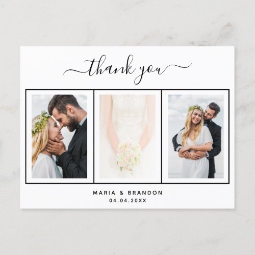 Wedding photo black white script thank you postcard