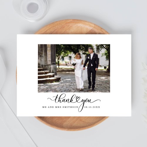 Wedding Photo Black White Thank You Card