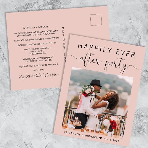 Wedding Photo Blush Happily Ever After Party Invitation Postcard