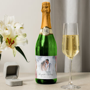 Wedding Photo Blush Pink Gold Agate Sparkling Wine Label