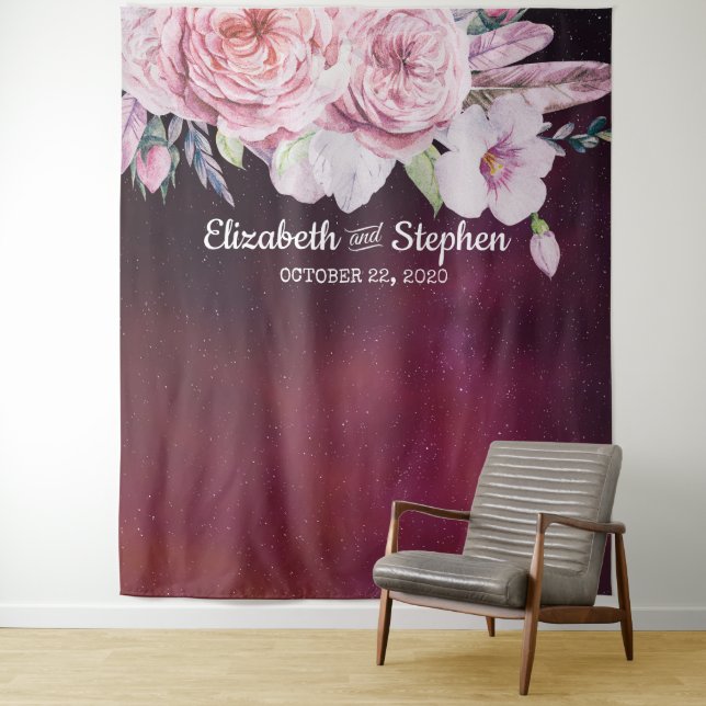 Wedding Photo Booth Backdrop Boho Floral Burgundy (In Situ)