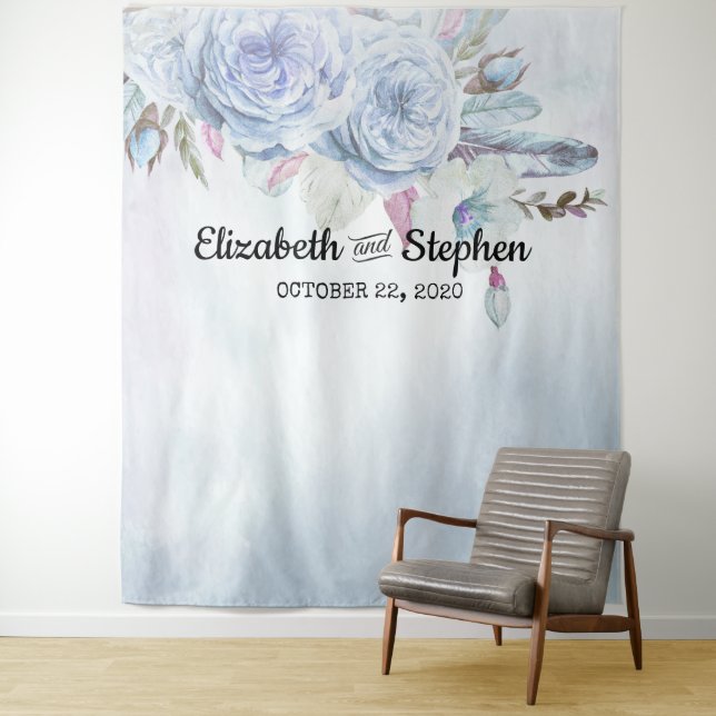 Wedding Photo Booth Backdrop Boho Floral Feathers (In Situ)