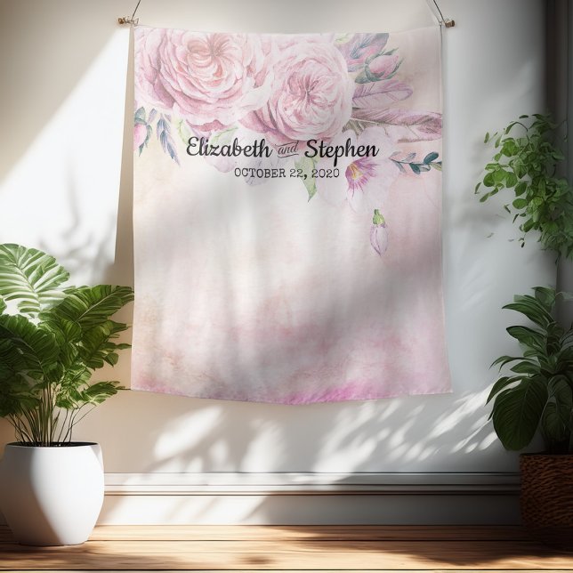 Wedding Photo Booth Backdrop Boho Floral Feathers (Creator Uploaded)