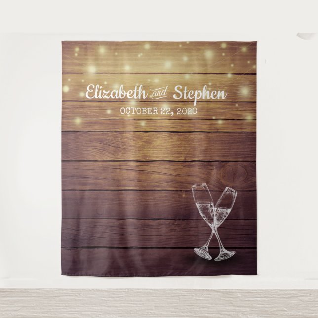 Wedding Photo Booth Backdrop Champagne Glass Wood (Front)