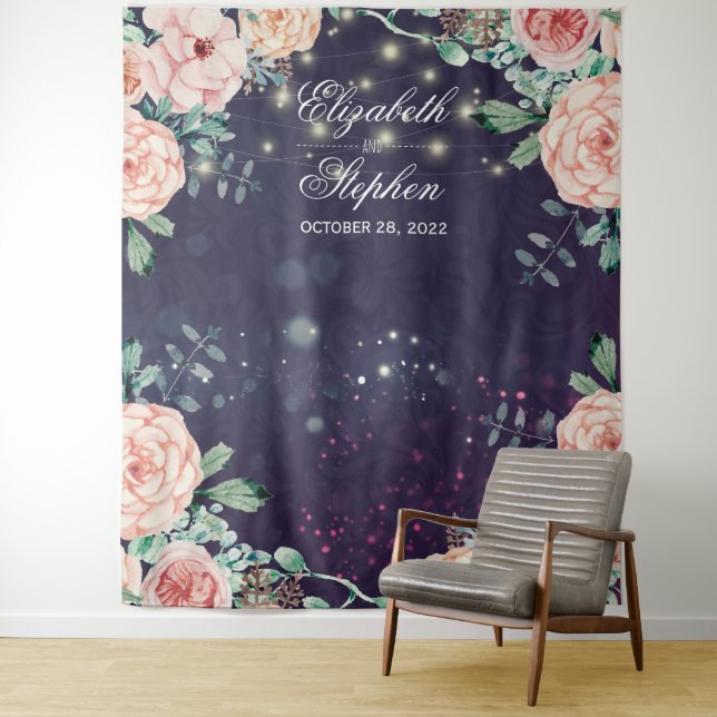 Wedding Photo Booth Backdrop Floral Purple Sparkle (In Situ)