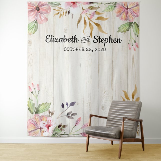 Wedding Photo Booth Backdrop Flowers Rustic Wood (In Situ)