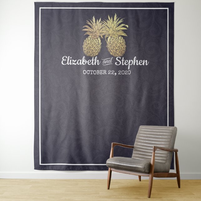 Wedding Photo Booth Backdrop Gold Pineapple Couple (In Situ)