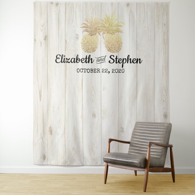 Wedding Photo Booth Backdrop Gold Pineapple Couple (In Situ)