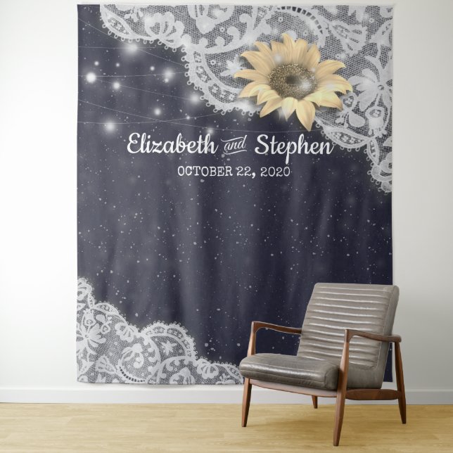 Wedding Photo Booth Backdrop Lace Sunflower Lights (In Situ)