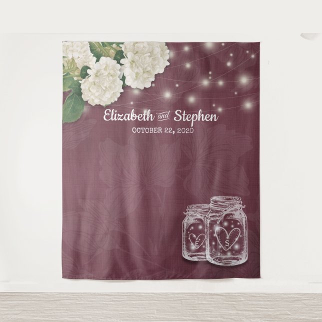 Wedding Photo Booth Backdrop Mason Jars Hydrangea (Front)