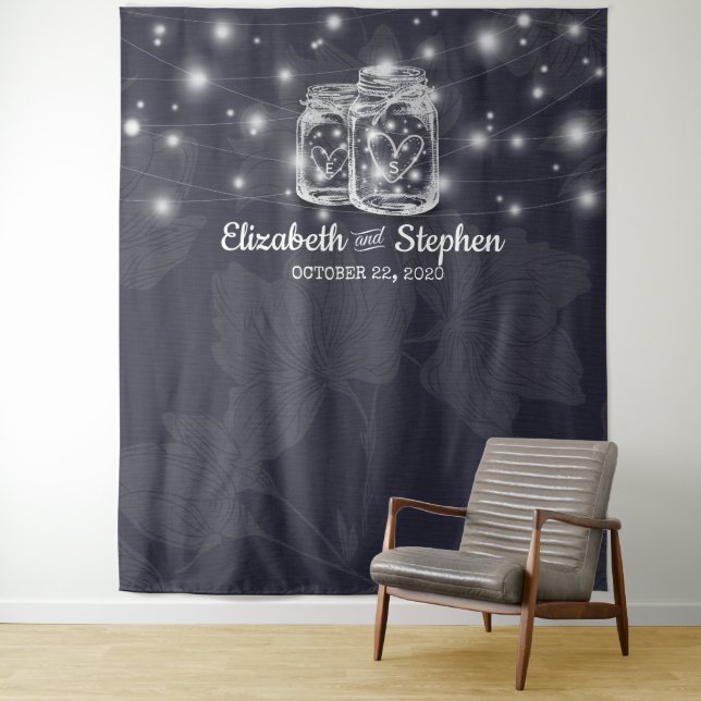 Wedding Photo Booth Backdrop Mason Jars Lights (In Situ)