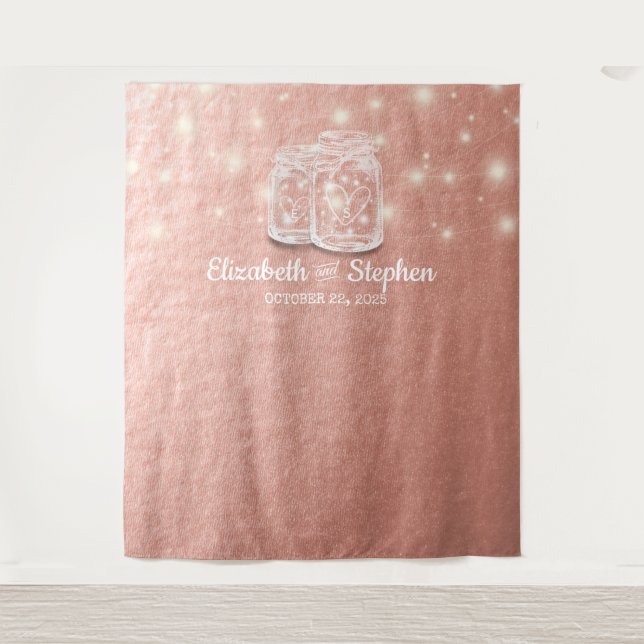 Wedding Photo Booth Backdrop Mason Jars Rose Gold (Front)