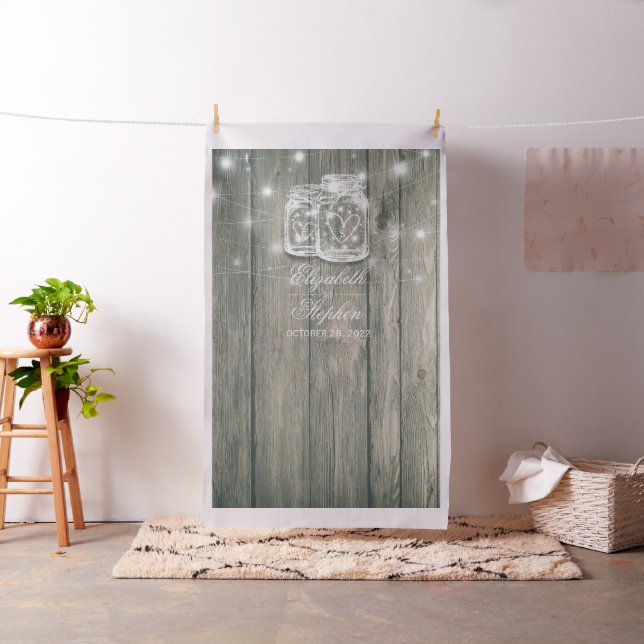 Wedding Photo Booth Backdrop Wood Mason Jar Lights (In Situ)