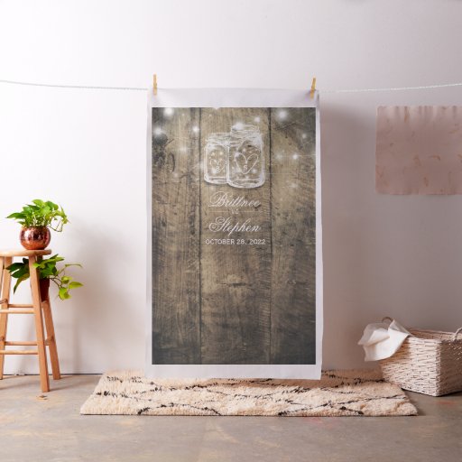 Wedding Photo Booth Backdrop Wood Mason Jar Lights