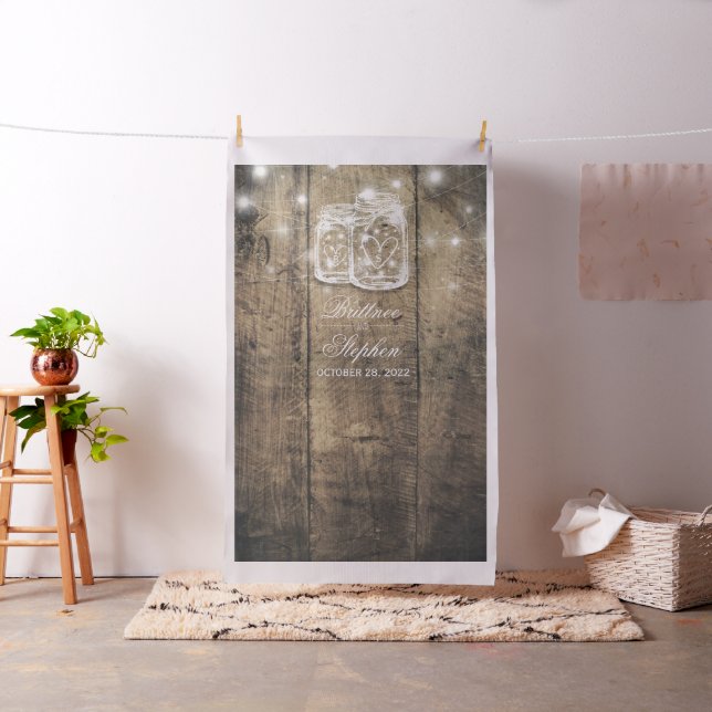 Wedding Photo Booth Backdrop Wood Mason Jar Lights (In Situ)