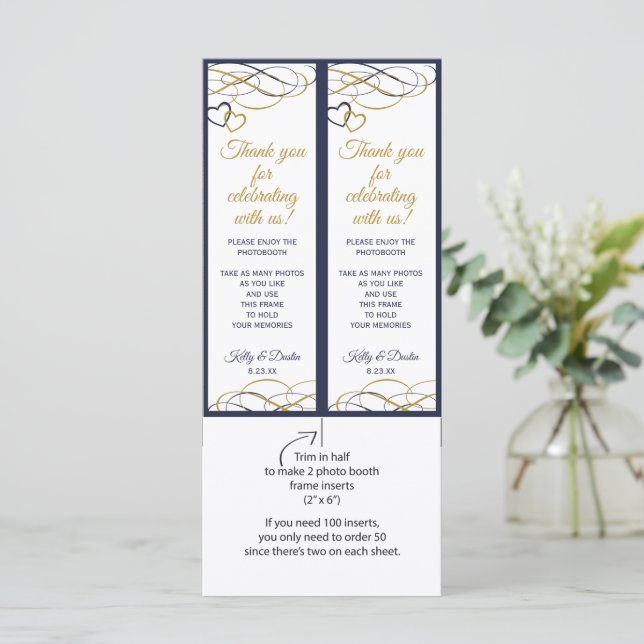 Wedding Photo Booth Inserts -Dark Navy Blue & Gold (Standing Front)